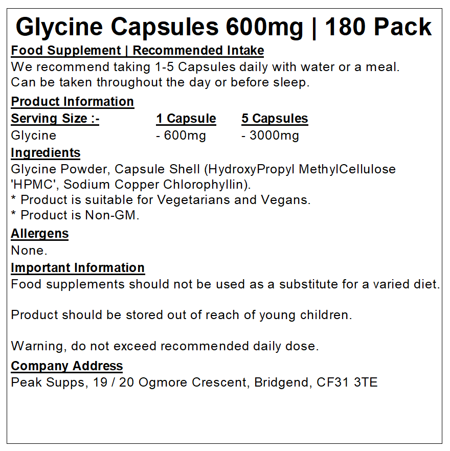 Glycine 600mg Capsules (Pure)