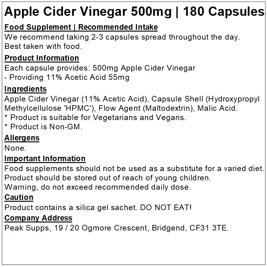 Apple Cider Vinegar 500mg Capsules