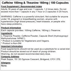 Caffeine 100mg & Theanine 160mg Complex Capsules (Pure)