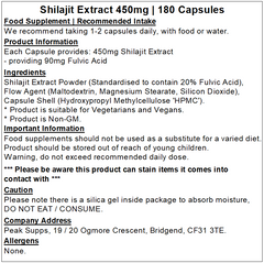 Shilajit 450mg Extract Capsules (20% Fulvic Acid)