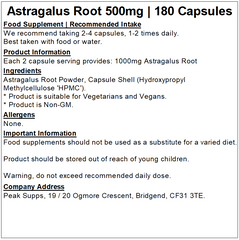 Astragalus Root 500mg Capsules (Pure)