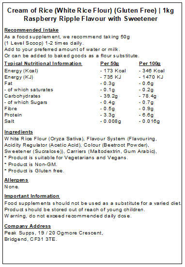 Cream of Rice (White Rice Flour) (Gluten Free)