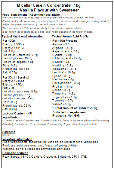 Micellar Casein Concentrate Protein Powder