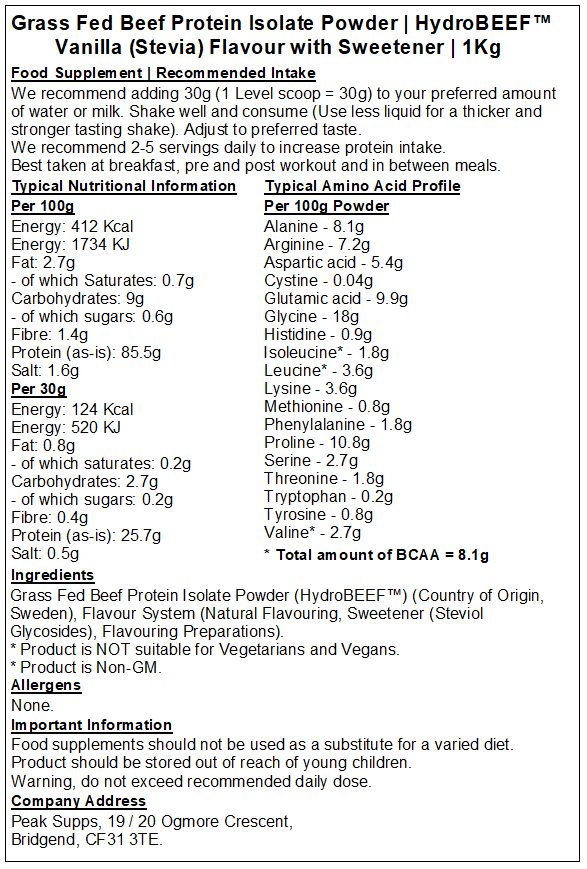 Grass Fed Beef Protein Isolate 95% - HydroBEEF™