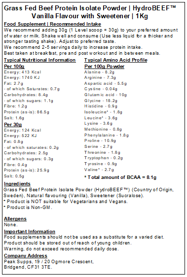 Grass Fed Hydrolysed Beef Protein Isolate 95% - HydroBEEF™