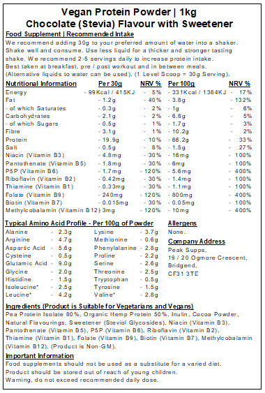 Vegan Protein Powder (Pea, Hemp Protein, Inulin & Vitamin B)
