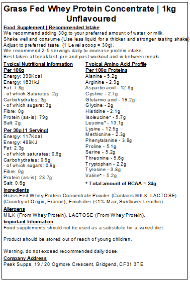 Whey Protein Concentrate 80% - Grass Fed