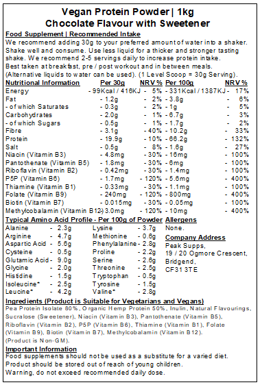 Vegan Protein Powder (Pea, Hemp Protein, Inulin & Vitamin B)