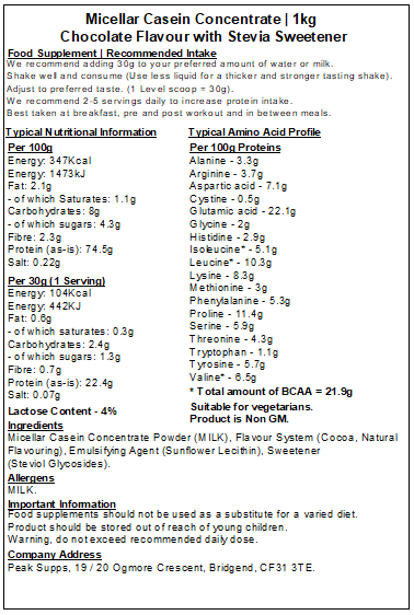 Micellar Casein Concentrate Protein Powder