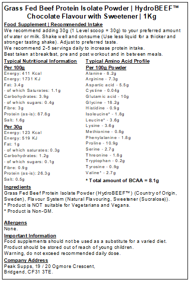 Grass Fed Hydrolysed Beef Protein Isolate 95% - HydroBEEF™
