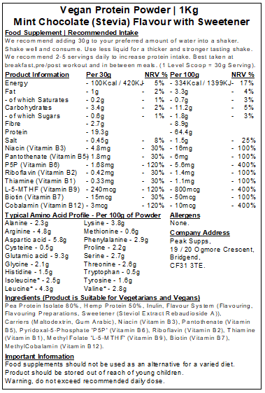 Vegan Protein Powder (Pea, Hemp Protein, Inulin & Vitamin B)