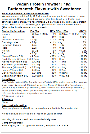 Vegan Protein Powder (Pea, Hemp Protein, Inulin & Vitamin B)