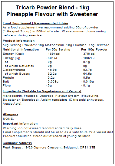 Tri Carb Powder - Triple Carbohydrate (Maltodextrin, Dextrose & Fructose)