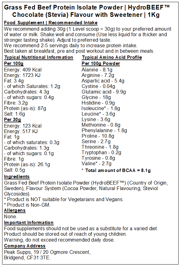 Grass Fed Beef Protein Isolate 95% - HydroBEEF™