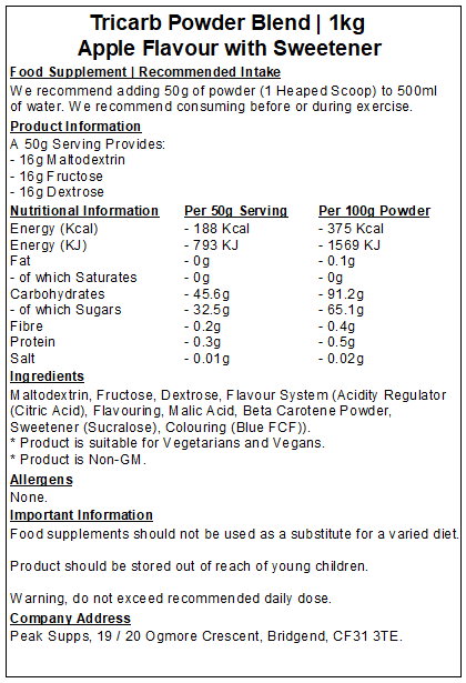 Tri Carb Powder - Triple Carbohydrate (Maltodextrin, Dextrose & Fructose)