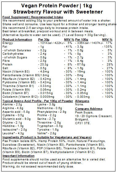 Vegan Protein Powder (Pea, Hemp Protein, Inulin & Vitamin B)