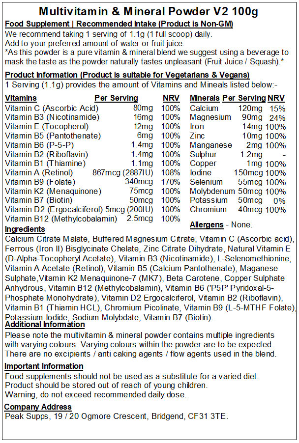 SALE - Multivitamins & Minerals Powder V2 – Methylated Vitamins & Minerals