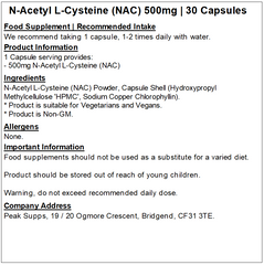 N-Acetyl L-Cysteine (NAC) Capsules 500mg (Pure)