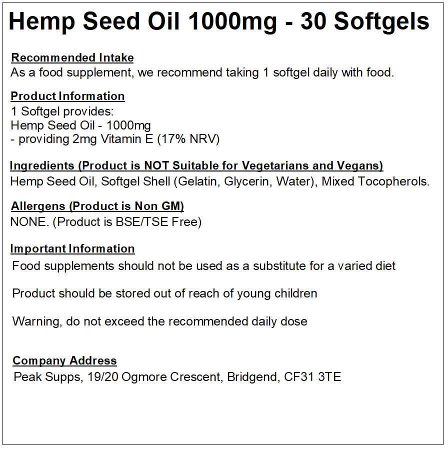 Hemp Seed Oil 1000mg Softgels (Pure)