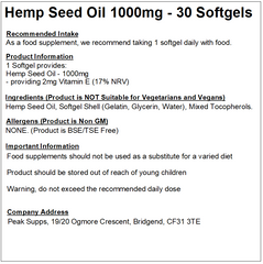 Hemp Seed Oil 1000mg Softgels (Pure)