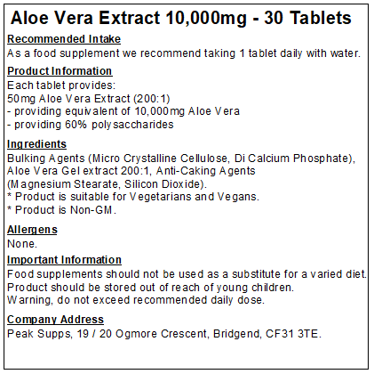 Aloe Vera Extract 10,000mg Tablets