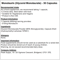 Monolaurin (Glycerol Monolaurate) 600mg Capsules