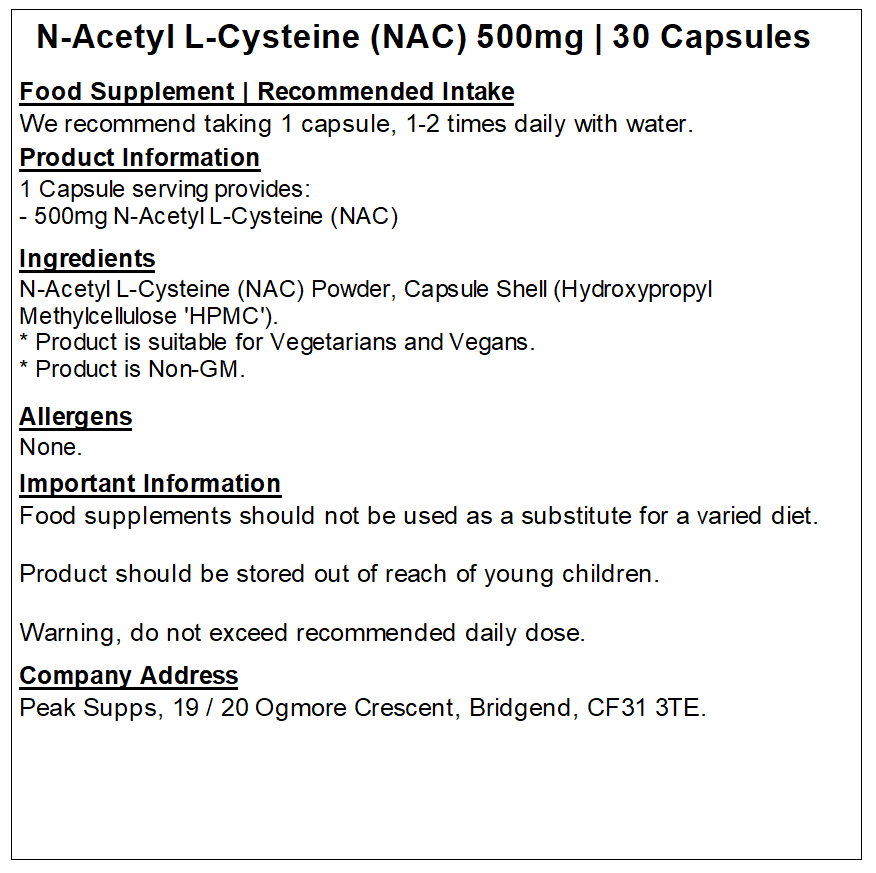 N-Acetyl L-Cysteine (NAC) Capsules 500mg
