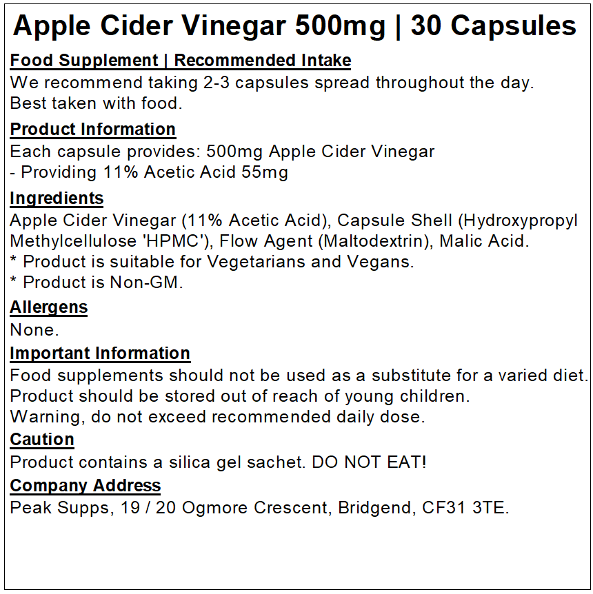 Apple Cider Vinegar 500mg Capsules