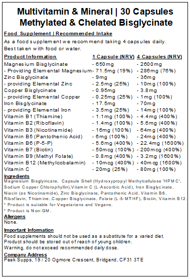 Methylated Multivitamin & Mineral - Chelated Bisglycinate Capsules