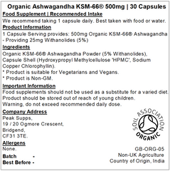 Organic Ashwagandha KSM-66® 500mg Capsules (Pure)