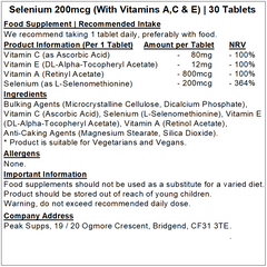 Selenium 200mcg Tablets (With Vitamin A, C & E)