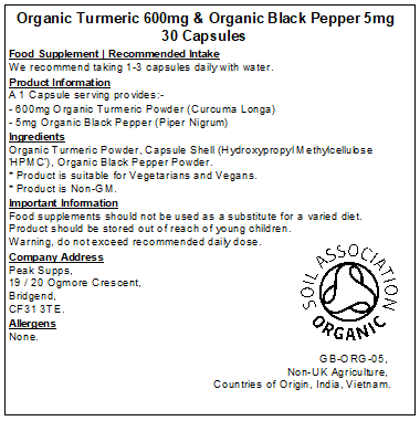 Organic Turmeric 600mg & Organic Black Pepper 5mg Capsules