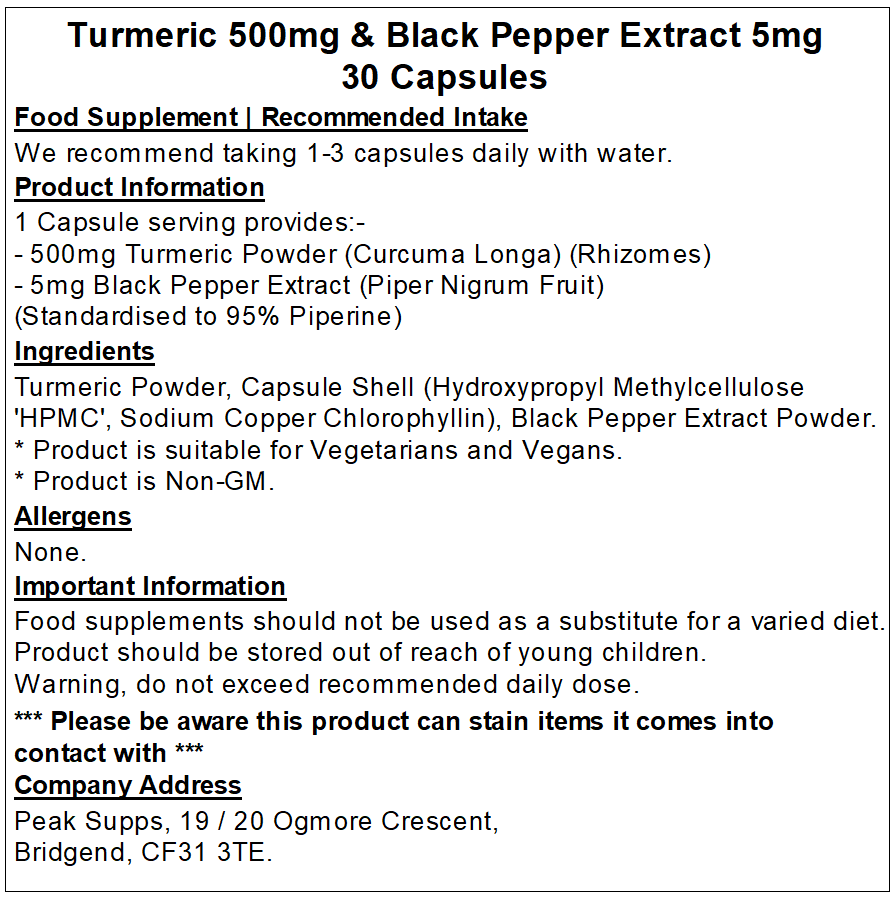 Turmeric 500mg & Black Pepper Extract 5mg Capsules