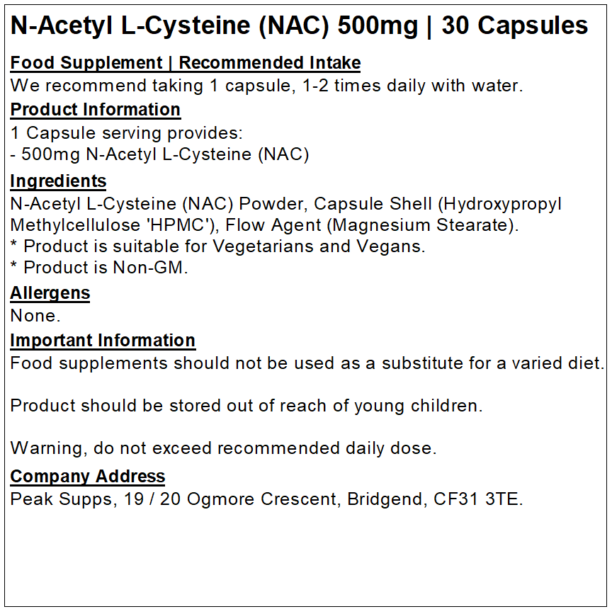 N-Acetyl L-Cysteine (NAC) Capsules 500mg