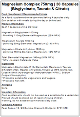 Magnesium Complex 750mg Capsules (Bisglycinate, Taurate, Citrate)