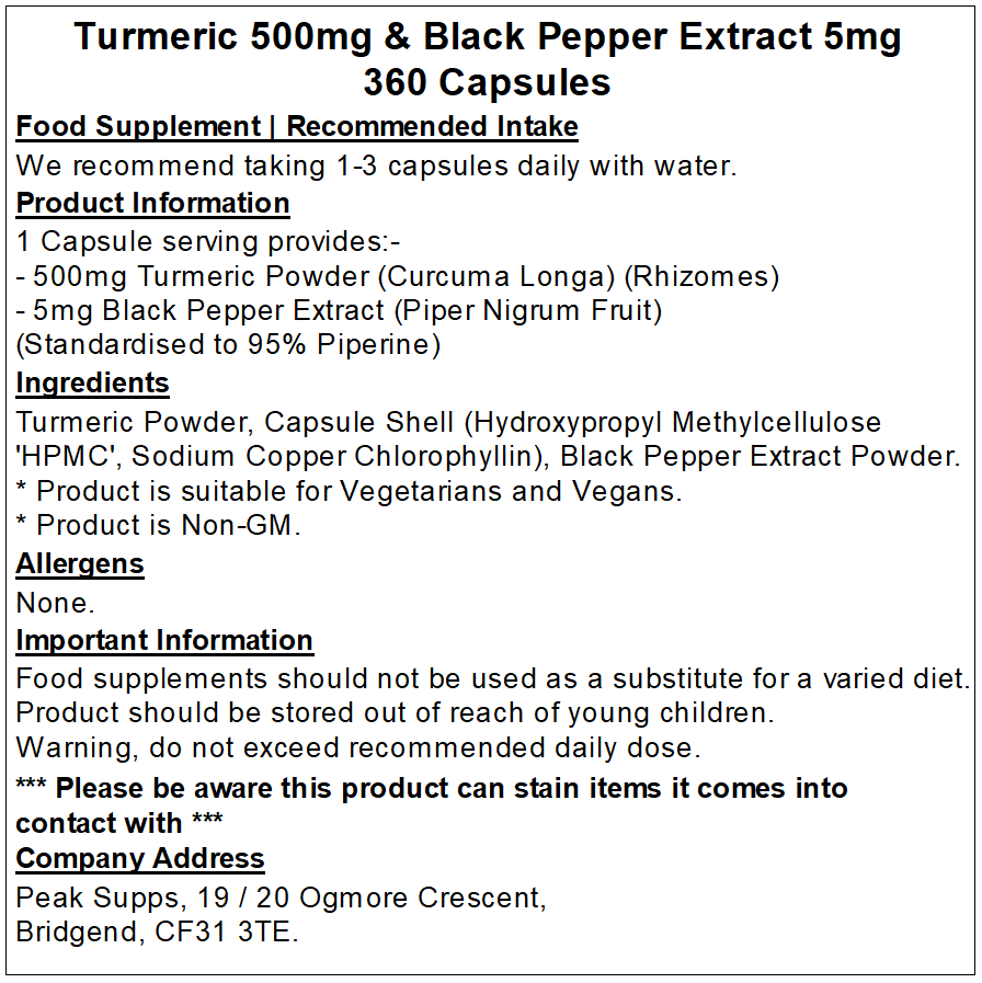 Turmeric 500mg & Black Pepper Extract 5mg Capsules