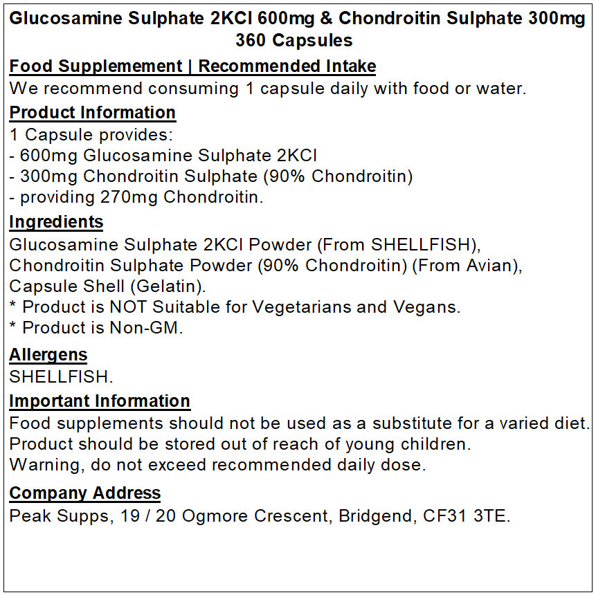 Glucosamine Sulphate 2KCl 600mg and Chondroitin Sulphate 300mg Capsules (Pure)