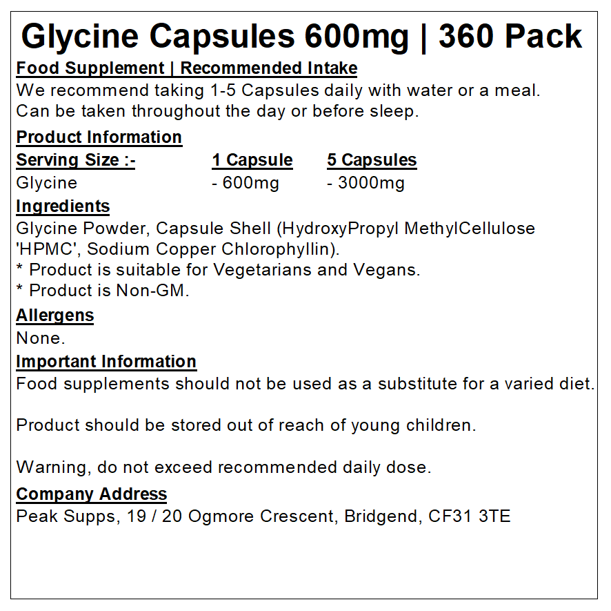 Glycine 600mg Capsules (Pure)