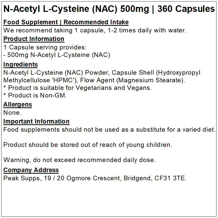 N-Acetyl L-Cysteine (NAC) Capsules 500mg