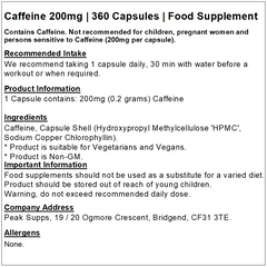 Caffeine 200mg Capsules (Pure)