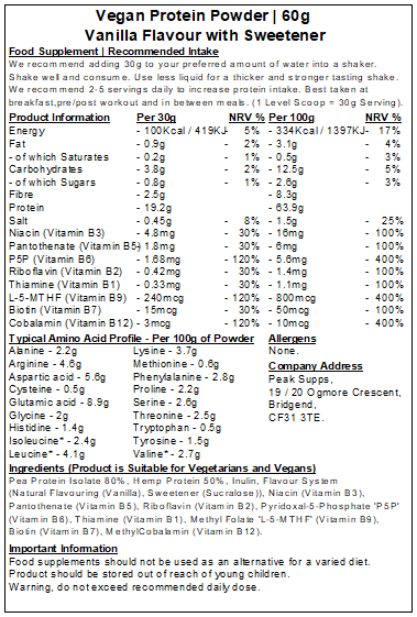 Vegan Protein Powder (Pea, Hemp Protein, Inulin & Vitamin B)