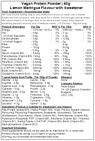 Vegan Protein Powder (Pea, Hemp Protein, Inulin & Vitamin B)