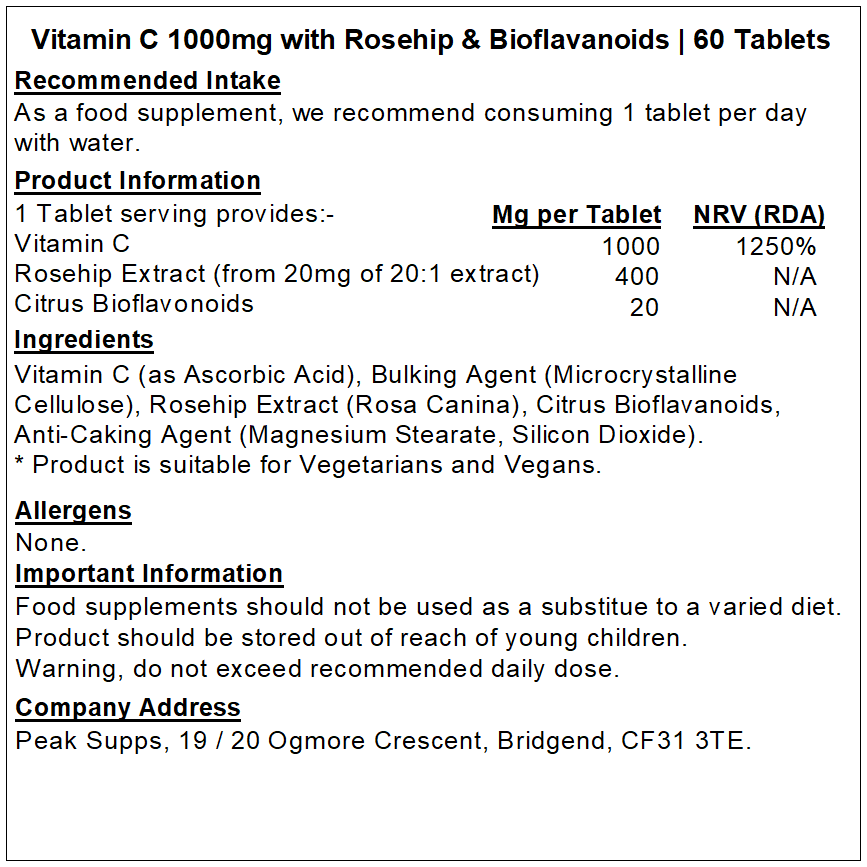 Vitamin C Tablets 1000mg With Rosehip & Bioflavonoids