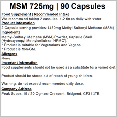 MSM Capsules 725mg (Pure)