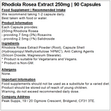 Rhodiola Rosea Extract 250mg Capsules (Pure) 3% Rosavins 1% Salidroside
