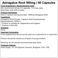 Astragalus Root 500mg Capsules (Pure)