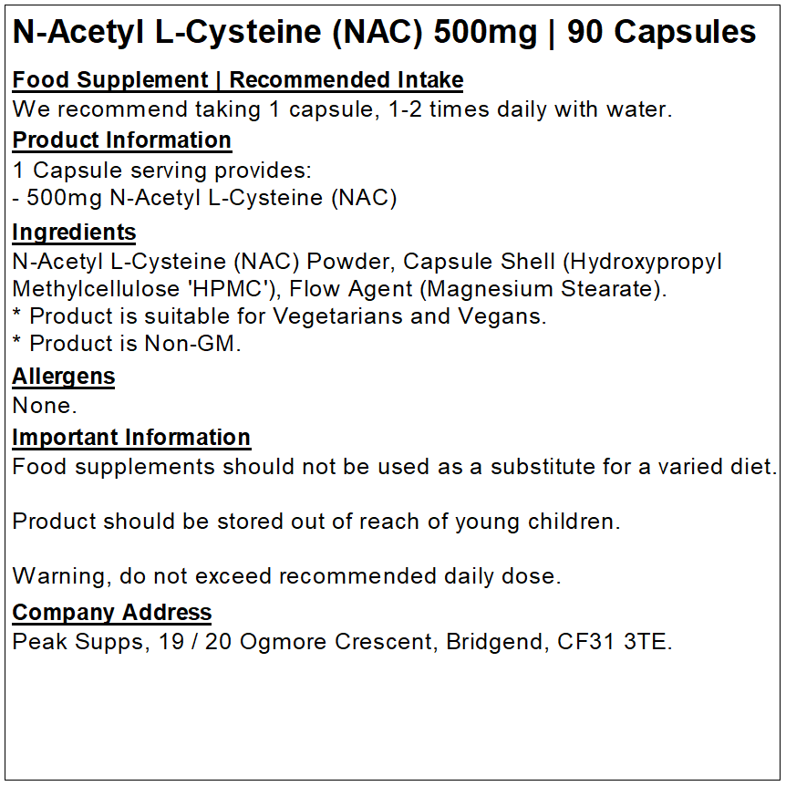 N-Acetyl L-Cysteine (NAC) Capsules 500mg