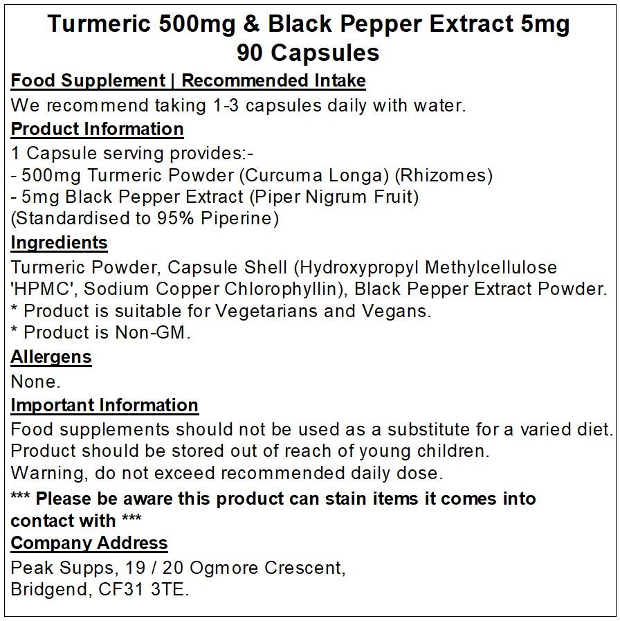 Turmeric 500mg & Black Pepper Extract 5mg Capsules