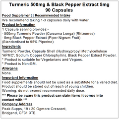 Turmeric 500mg & Black Pepper Extract 5mg Capsules