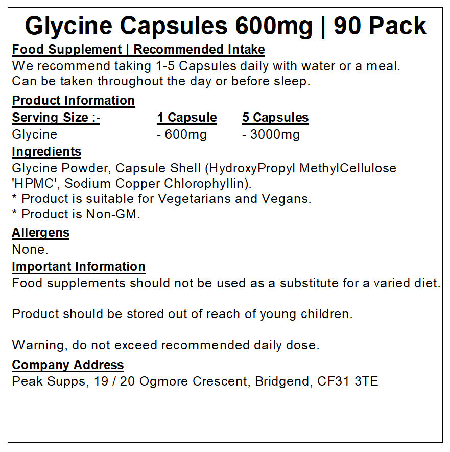 Glycine 600mg Capsules (Pure)